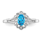 Sterling Silver Rhodium-plated Light Swiss Blue Topaz & Diam. Ring