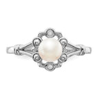 Sterling Silver Rhodium-plated FW Cultured Pearl & Diam. Ring