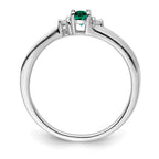 Sterling Silver Rhod-plated Created Emerald/Diamond Birthstone Ring