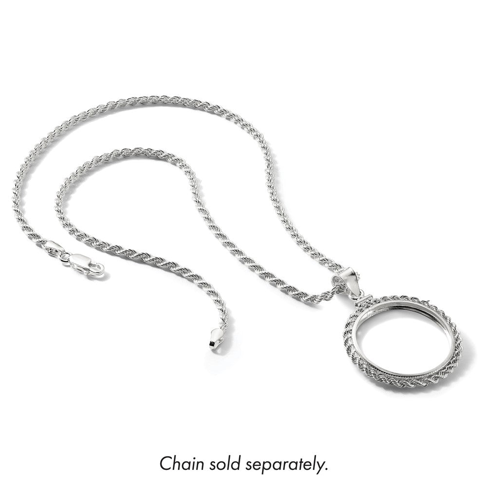 Wideband Distinguished Coin Jewelry Sterling Silver Polished Rope 26.4 x 1.8mm Susan B. Anthony Screw Top Coin Bezel Pendant