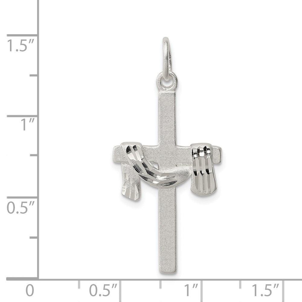 Sterling Silver Satin D/C Draped Cross Charm