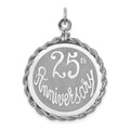 Sterling Silver Rhodium-plated 25th Anniversary Disc Charm