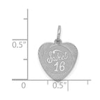 Sterling Silver Rhodium-plated Sweet Sixteen Heart Disc Charm