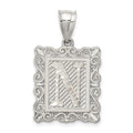 Sterling Silver Square Diamond-cut Letter N Initial Pendant