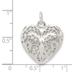 Sterling Silver Fancy Filigree Puffed Heart Charm
