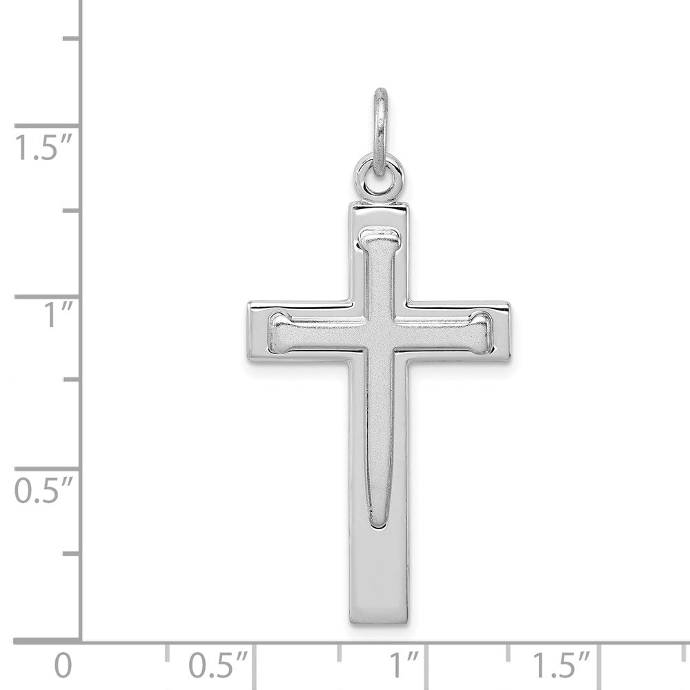 Sterling Silver Platinum-plated Satin & Polished Cross Pendant