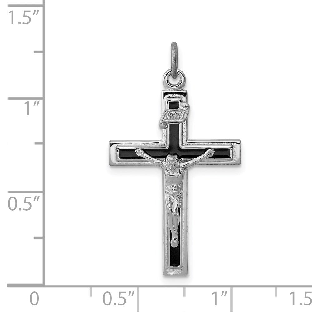 Sterling Silver Platinum-plated Enameled Crucifix Pendant