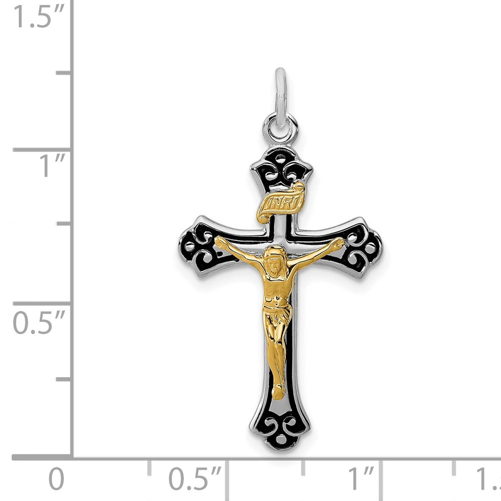 Sterling Silver Platinum-plated & Vermeil Crucifix Pendant