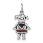 Sterling Silver Polished & Antiqued Red & Black Enamel Girl Charm