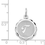 Sterling Silver/Rhodium-plated Brocaded Letter T Initial Pendant