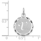Sterling Silver/Rhodium-plated Brocaded Letter V Initial Pendant