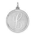 Sterling Silver Rhodium-plated Brocaded Letter L Initial Charm