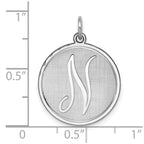 Sterling Silver Rhodium-plated Brocaded Letter N Initial Charm