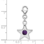 Sterling Silver Rhodium-plated February CZ Birthstone Star Charm