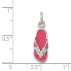 Sterling Silver CZ and Pink Enameled Flip Flop Charm