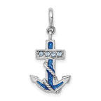 Sterling Silver Rhodium-plated Preciosa Crystals and Blue Enamel Anchor Charm