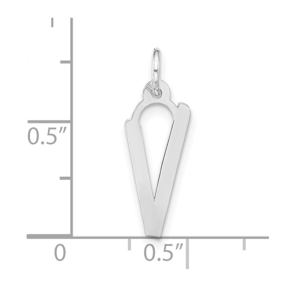 Sterling Silver Polished Large Slanted Block Initial V Charm