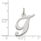 Sterling Silver Rhodium-plated Fancy Script Letter T Initial Charm