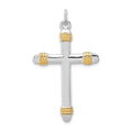 Sterling Silver Platinum-plated & 18k Gold-plated Rope Cross Pendant