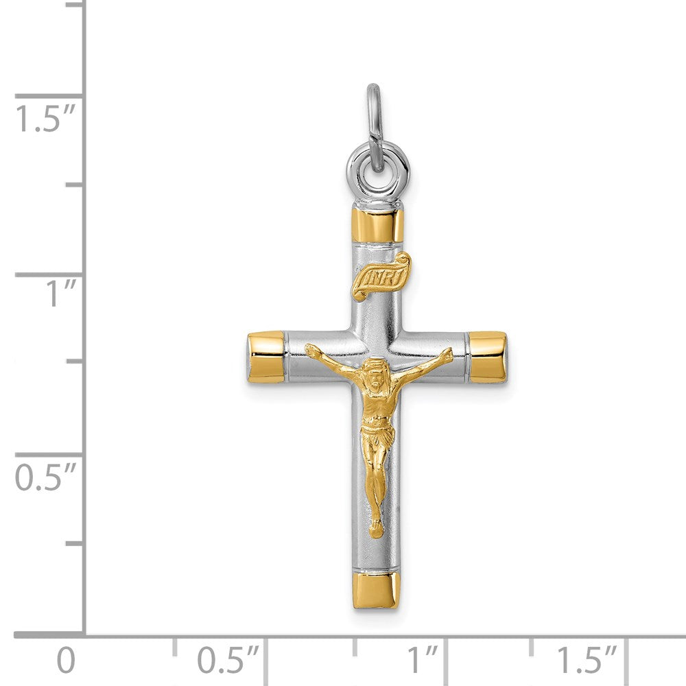 Sterling Silver Platinum-plated & 18k Gold-plated Crucifix Pendant