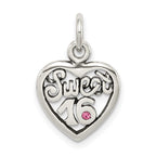 Sterling Silver Antiqued Sweet 16 Heart Charm