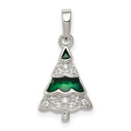 Sterling Silver Rhodium-plated CZ and Enameled Christmas Tree Pendant