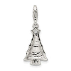 Sterling Silver RH-plated CZ & Enameled Christmas Tree Charm