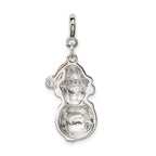 Sterling Silver Rhodium-plated CZ Enameled Snowman Charm