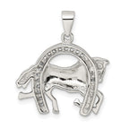 Sterling Silver Rhodium-plated Horse & Horseshoe CZ Pendant