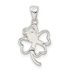 Sterling Silver Rhodium-plated Green Enameled Four Leaf Clover Pendant