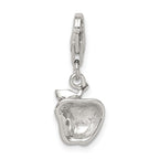 Sterling Silver Rhodium-plated CZ and Red Enameled Apple Charm