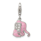 Sterling Silver Rhodium-plated Pink Enameled CZ Elephant Charm