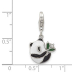 Sterling Silver Rhodium-plated CZ Enamel Panda Charm with Lobster Clasp
