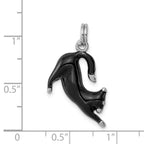 Sterling Silver Rhodium-platedBlack Enamel Cat Charm