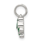 Sterling Silver Rhodium-plated Green Enameled Frog Charm