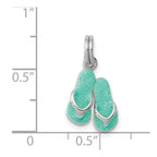 Sterling Silver Rhodium-platedGreen Enamel Flip Flops Charm