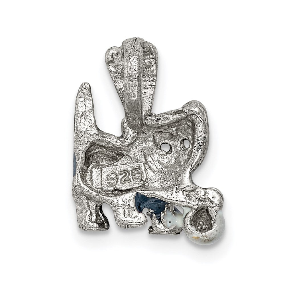 Silver Enamel Grey & White Cat Pendant playing with Ball
