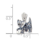 Silver Enamel Grey & White Cat Pendant playing with Ball