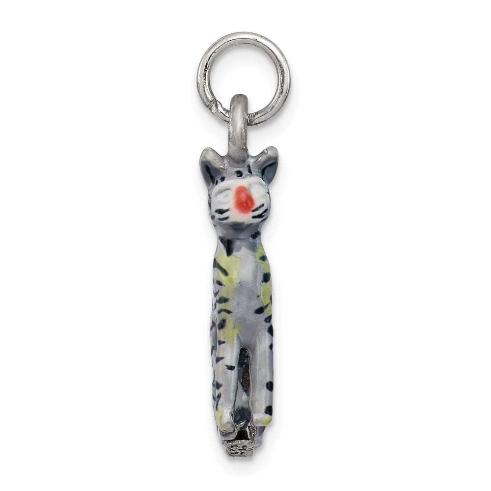 Silver Enamel Cat Sitting Charm