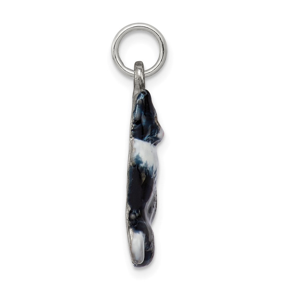 Silver Enamel Black & White Cat Charm