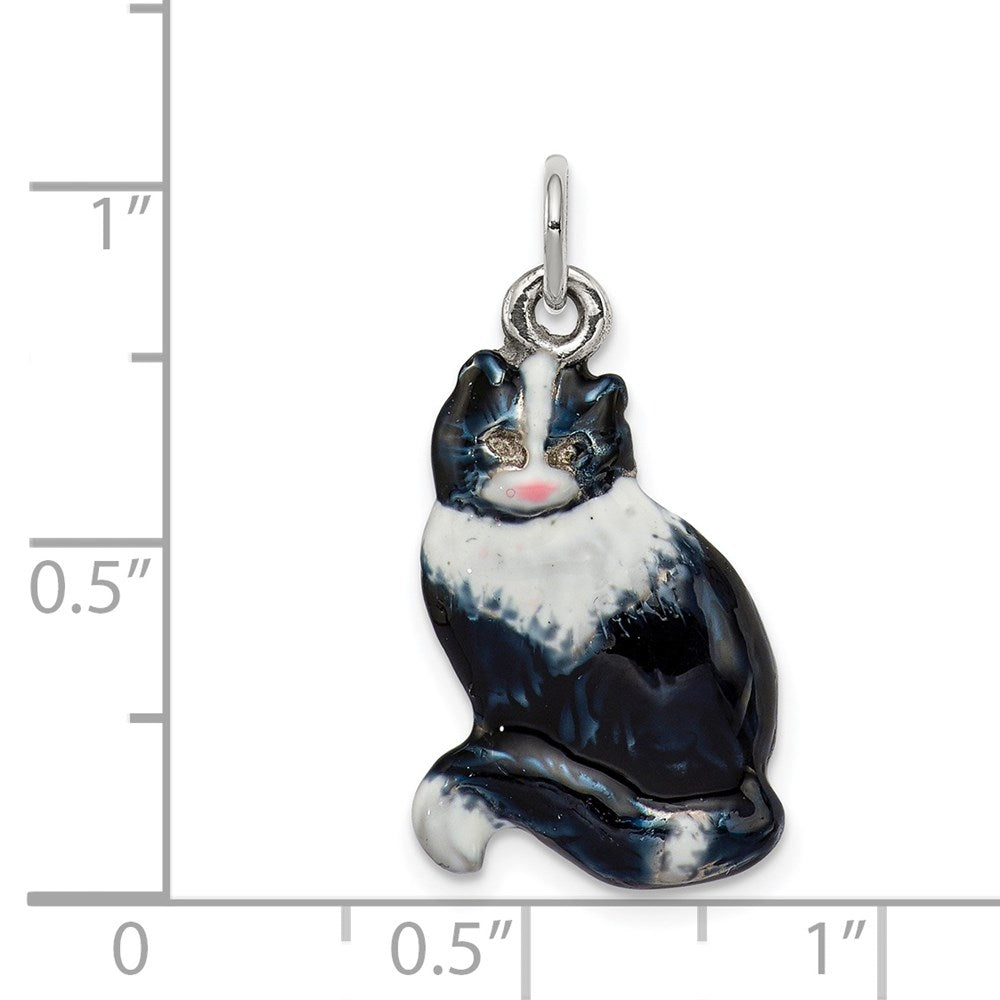 Silver Enamel Black & White Cat Charm