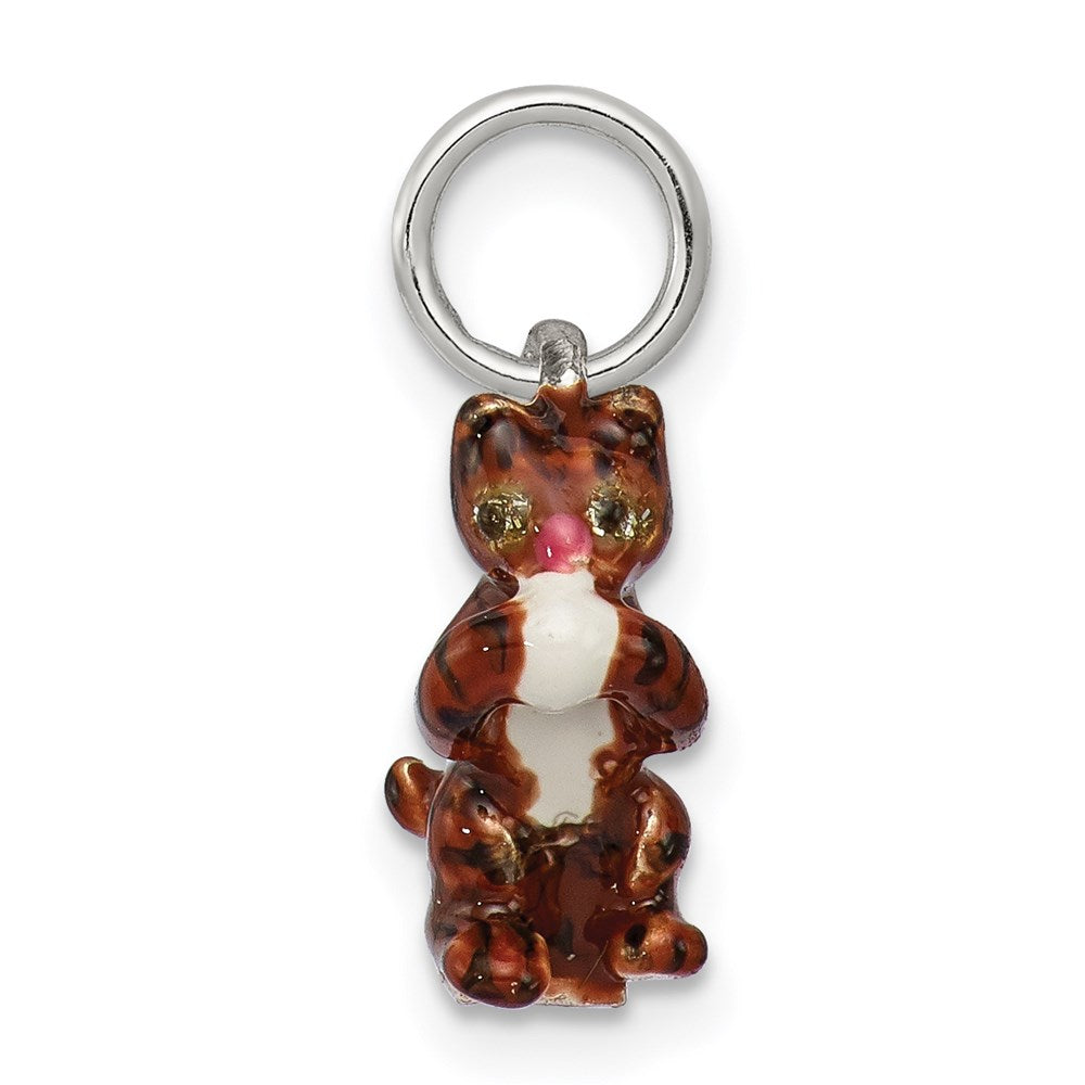 Silver Enamel Cat playing with Yarn Charm