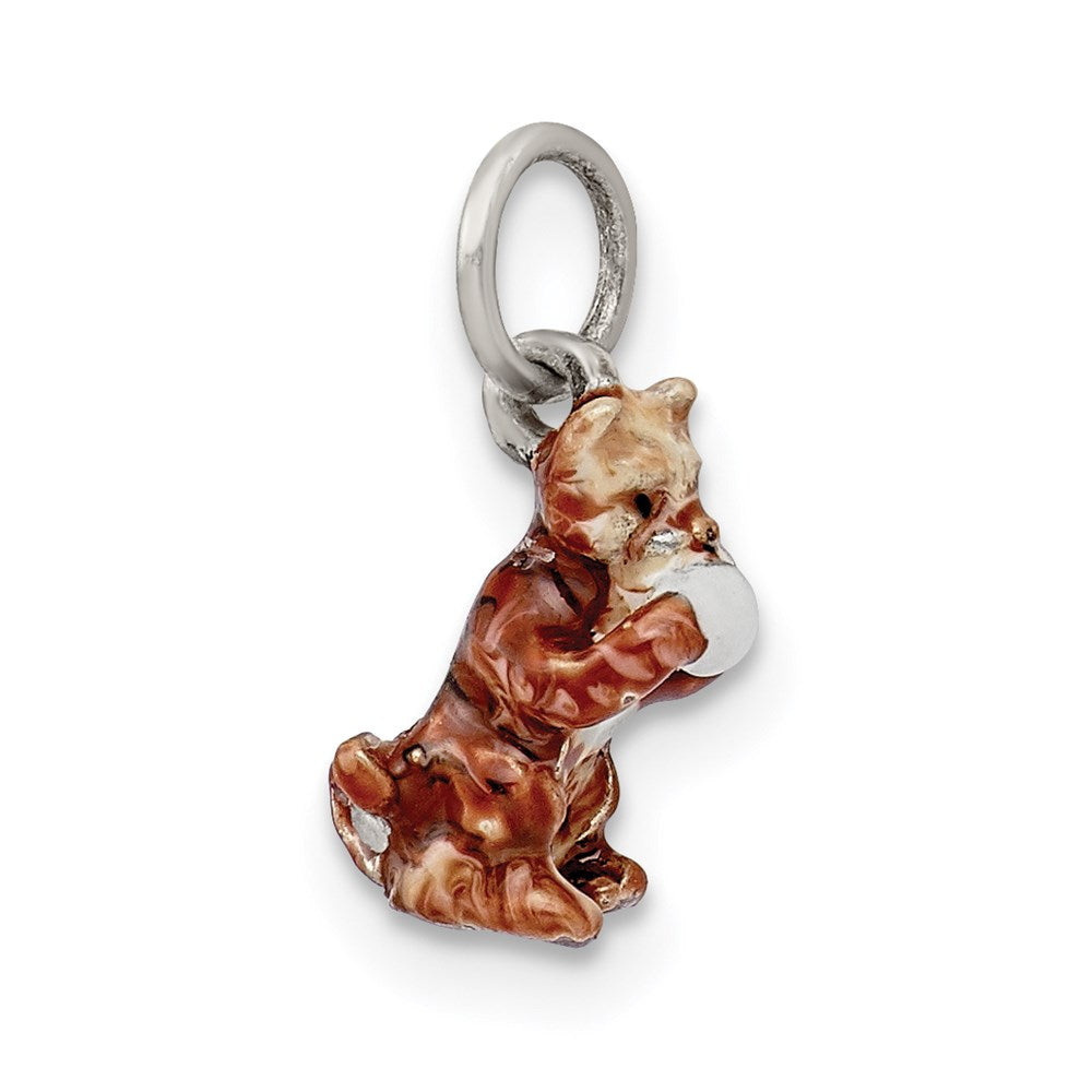 Silver Enamel Cat playing with Yarn Charm