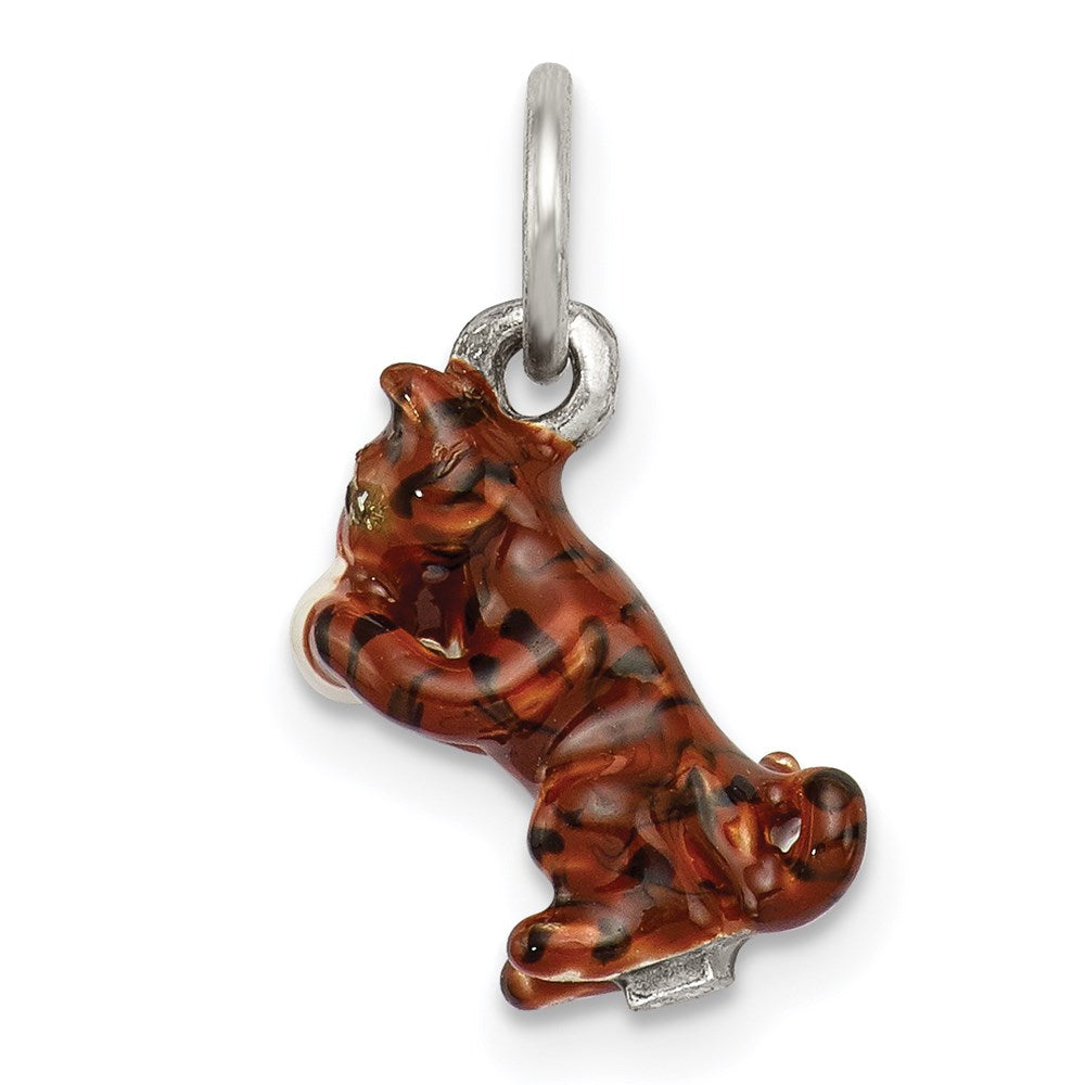 Silver Enamel Cat playing with Yarn Charm