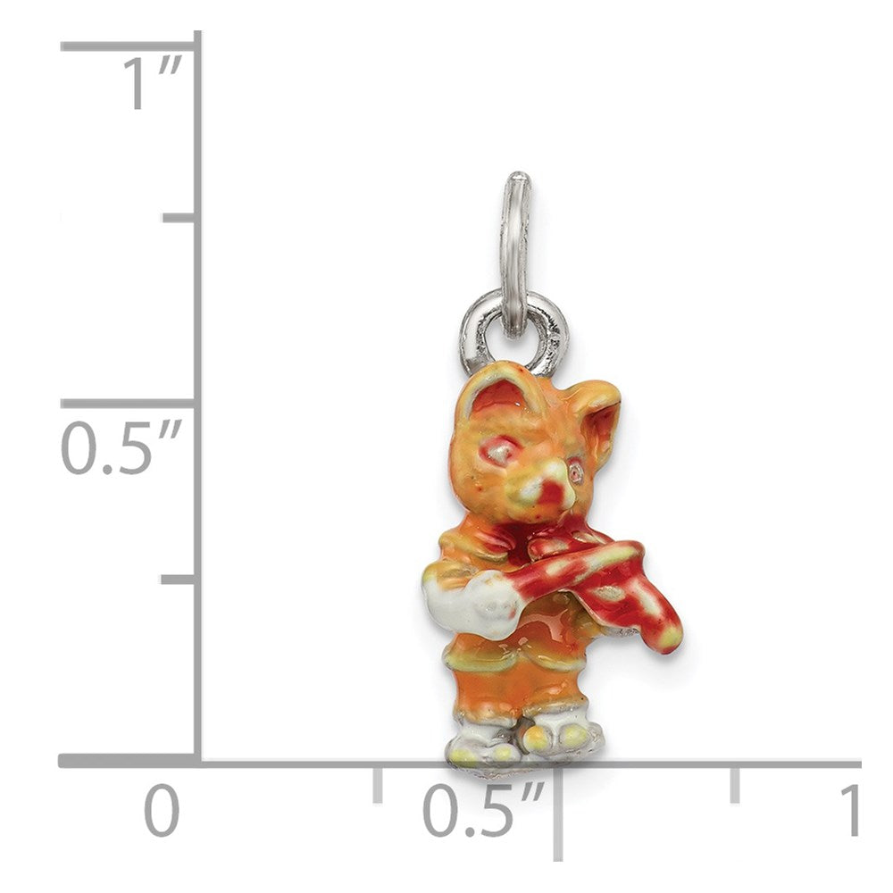 Silver Enamel Cat Playing the Violin Charm