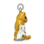 Silver Enamel Mom & Kitten Cat Charm