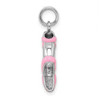 Sterling Silver Rhodium-platedPink Enamel Ballet Slipper Charm