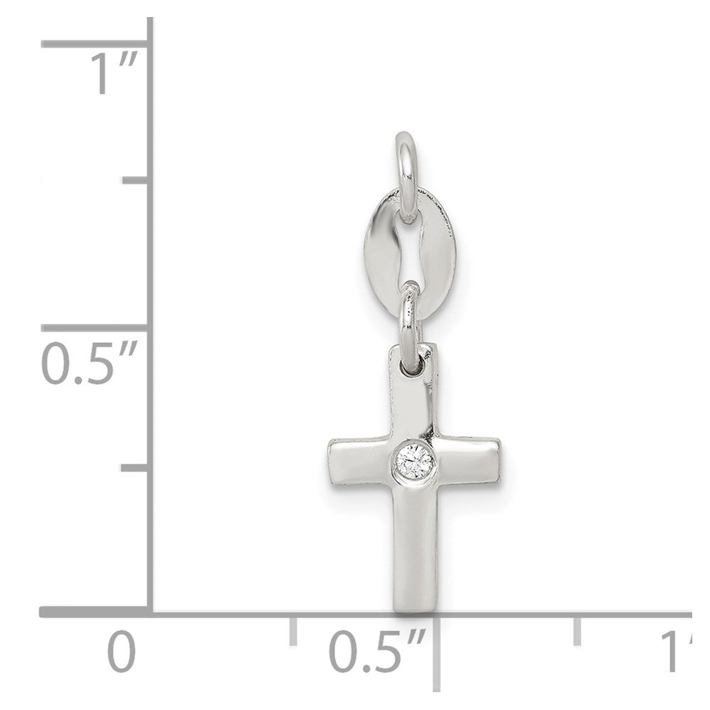 Sterling Silver & CZ Polished Cross Charm