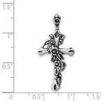 Sterling Silver Antiqued Flowered Cross Pendant