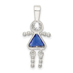 Sterling Silver Rhodium-plated CZ & September Glass Girl Pendant